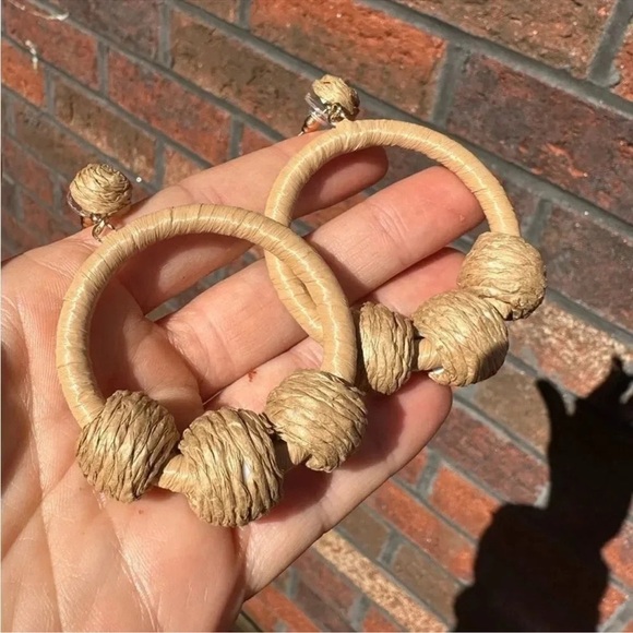 Bohemian Rustic Rattan Earrings - Picture 2 of 5